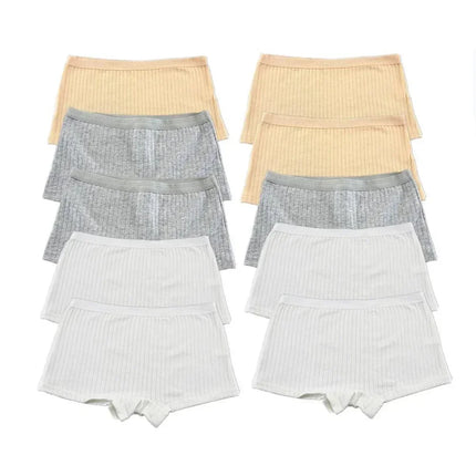 10PCS Women Boxers Underwear Ribbed Cotton Panties Sports Ladies Boyshorts Female Solid Color Cozy Lingerie Intimate