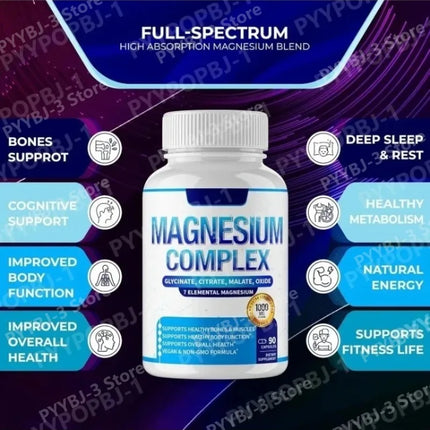 90 Pieces Magnesium Complex Capsule Contain 7 Ingredient – Glycinate Citrate and  Malate Etc 1000mg Health Nutrition Support