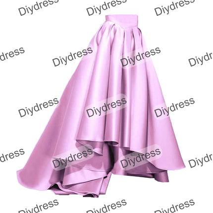 Women's High Low Elegant Prom Party Skirt A-Line Pleated Front Short Back Long Satin Skirt With Pockets For Evening Gown