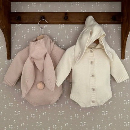 Autumn Winter Korean Style Children Knitted Clothes Newborn Baby Girls Knitted Bodysuits Solid Color Knitting Hooded Jumpsuit