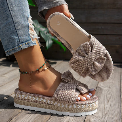 2026 Fashion Bow Decor Thick Soled Casual Women's Slippers Summer New Solid Comfort Casual Elegant Women Shoes Claquette Femme
