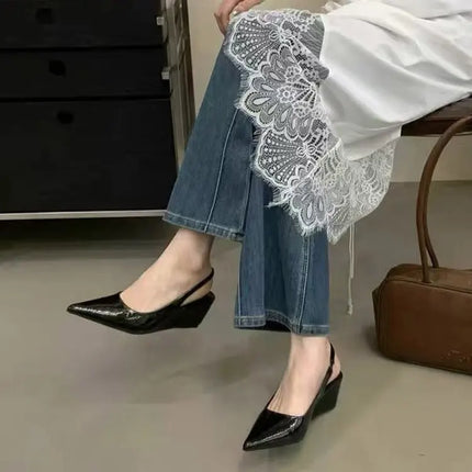 Sharp pointed toe sandals 2026 spring summer new style simple elegant socialite plus size single shoes high heels women