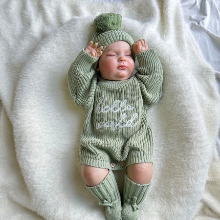 Baby Outfit Hello World Knitting Newborn Photography Romper Hat Baby Sweater Photo Shooting