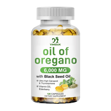Oregano Oil + With Black Seed Oil & Elderberry + Vitamin D3, Supports Antioxidant & Skin Health, Antibacterial & Immune System