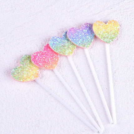 Heart Star Happy Birthday Cake Topper Colorful Star Wedding Kids Party Cake DIY Baking Cupcake Toppers Decoration Baby Shower