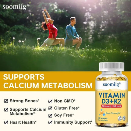 Vitamin K2+D3 Capsules - Supports Joint, Bone, and Immune System Health, Strengthens Bones, and Promotes Calcium Absorption