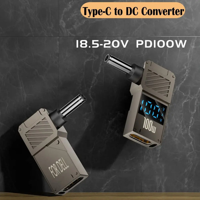 Digital Display USB-C to DC Converter Fast Charging PD 100W Laptop Power Connector Intelligent Universal for Lenovo/HP/Dell