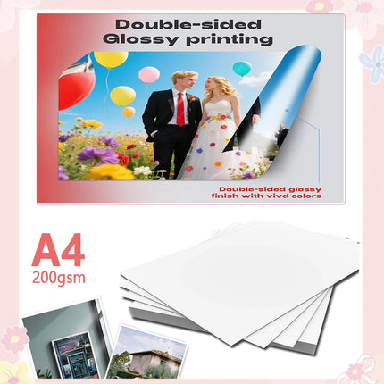 A4 Double Sided Glossy Photo Paper 200gsm for Inkjet Printer&Dye ink,Instant Dry & Water Resistant,Perfect for Photo ,Brochure
