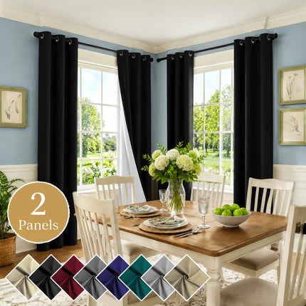 2 PCs Thermal Insulation 100% Blackout White Coating Curtains for Bedroom, Privacy Protection Noise Reduction Room Darken Grommet Top Curtains for Office, Living Room, Dining Room