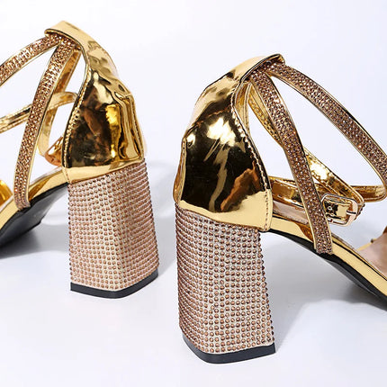 Sexy Women Sandals High Heels Shiny Rhinestone Summer Shoes for Party Sandals Women's Elegant Prom Dress Pumps Big Size WSH4602