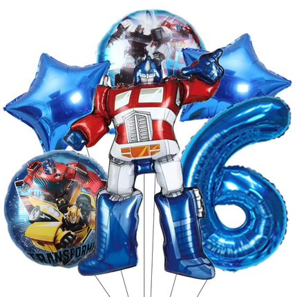 6pcs Transformation Optimus Prime Bumblebee Theme Aluminum Film Digital Balloon Boy Gift Birthday Party Decorations Baby Shower