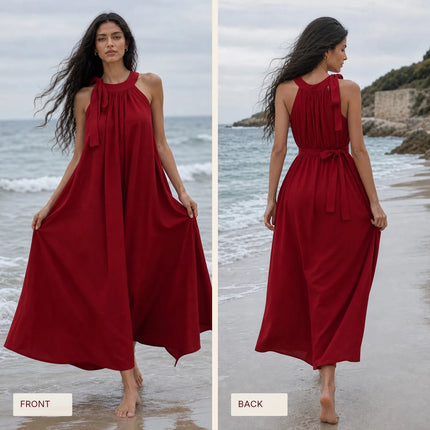 Red Dress Halter Neck Maxi Dress Summer Dresses 2026 Sleeveless Beach Wedding Guest Dresses Elegant Party Sundresses for Woman
