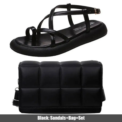 Platform Sandals Women Summer Beach Fashion Sexy Flat Casual Cross Peep TToe Ladies Shoes Woman Black Sandals Rome Flip Flops