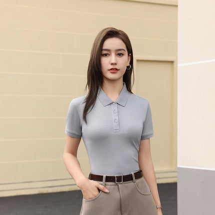 2026 NEW Solid Polo Shirts Womens Commuting Basics T-Shirts Comfy Button Shirt Solid Sport Tops Office Daily  Womans Clothes