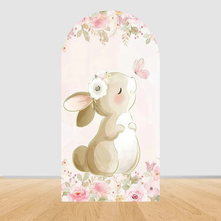 Pink bow cute rabbit arch background baby shower baby first birthday party layout background double-sidedprinting stretch fabric