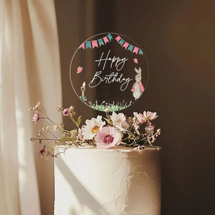 Multicolor Happy Birthday Cake Toppers Acrylic MR&MRS Wedding Cake Toppers Transparent Floral Leaves Pattern