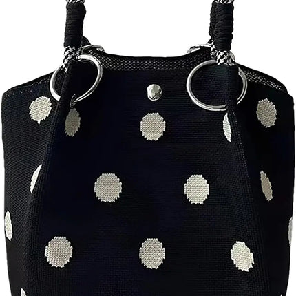 Mini Knitted Bucket Bag Women Small Handbag Geometric Colorblock Wristlet Purse With Detachable Handle