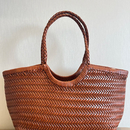 Handbags Women's Genuine Leather Shoulder Bag Weaving Casual Shopping Bag Vintage Big Tote Purse Cowhide Cross Hand Bags Lady