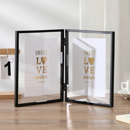 1 Foldable metal duplex photo frame gold black acrylic transparent photo frame room photo decoration frame, home decoration