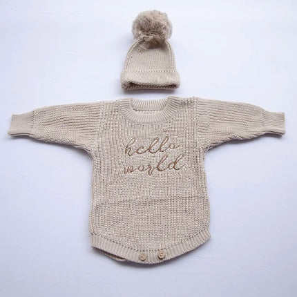 Baby Outfit Hello World Knitting Newborn Photography Romper Hat Baby Sweater Photo Shooting