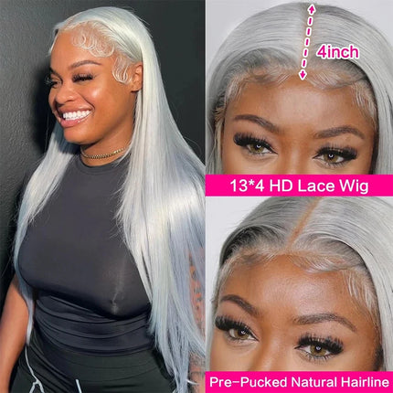 Silver Grey 13x4 Hd Lace Frontal Wig Remy Human Hair Grey Colored Straight Lace Front Wigs For Women Brazilian Glueless Wig Sale