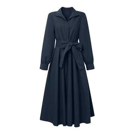 2025 ZANZEA Autumn Waisted A Line Party Dress Women Fashion Lapel Neck Long Sleeve Dresses Belted Robe Elegant Solid OL Sundress