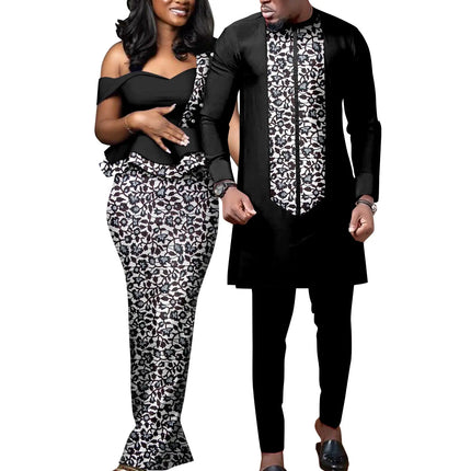 Dashiki African Print Dresses for Women Matching Couple Clothes Wedding Party Men Outfits Kaftan Shirt and Pant Sets Y23C040