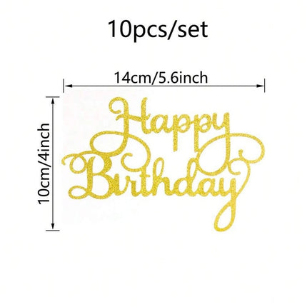10pcs Glitter Frosted Reflective Pattern Happy Birthday One-Piece Letter Cake Flag Birthday Party Cake Decoration