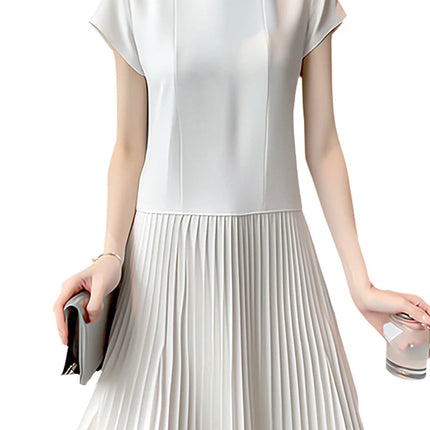 ZANZEA Women Pleated Long Dress Summer Elegant Short Sleeve Vestidos 2024 Solid A Line Midi Dresses Casual Round Neck Short Robe