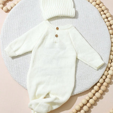 Ylsteed 2Pcs Newborn Photography Knitted Onesie With Hello Knit Embroidery Baby Outfit Suit Perfect For Newborn Photo Shoots-HD