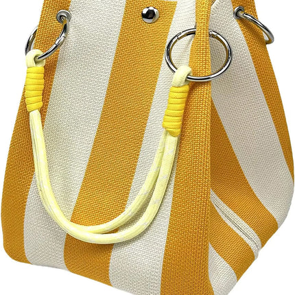 Mini Knitted Bucket Bag Women Small Handbag Geometric Colorblock Wristlet Purse With Detachable Handle