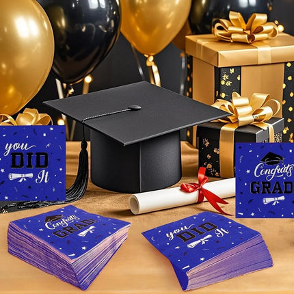 50 PCS Blue Grad Napkins 6.5in, Congrats Disposable Paper for Party Table