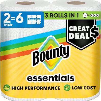 Essentials Select-A-Size Paper Towels, White, 2 Triple Rolls = 6 Regular Rolls (Packaging May Vary)