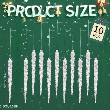 10Pcs Christmas tree icicle decoration, hanging acrylic crystal Christmas decoration 5.1 inches (about 13 centimeters) transparent plastic icicle used for Christmas trees and winter wonderland decoration products