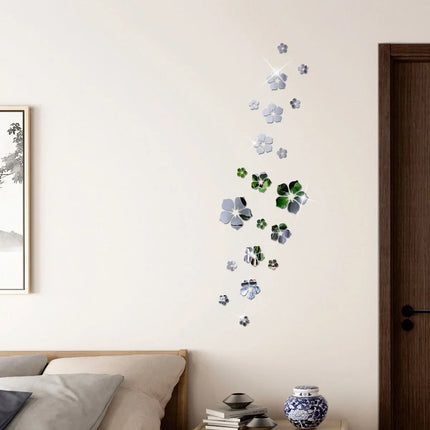 18Pcs 3D Flower Mirror Wall Stickers Acrylic TV Background Art Mural Bedroom Decor Self-adhesive Decorative Mirrors Home Decor
