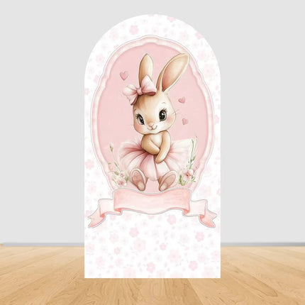 Pink bow cute rabbit arch background baby shower baby first birthday party layout background double-sidedprinting stretch fabric