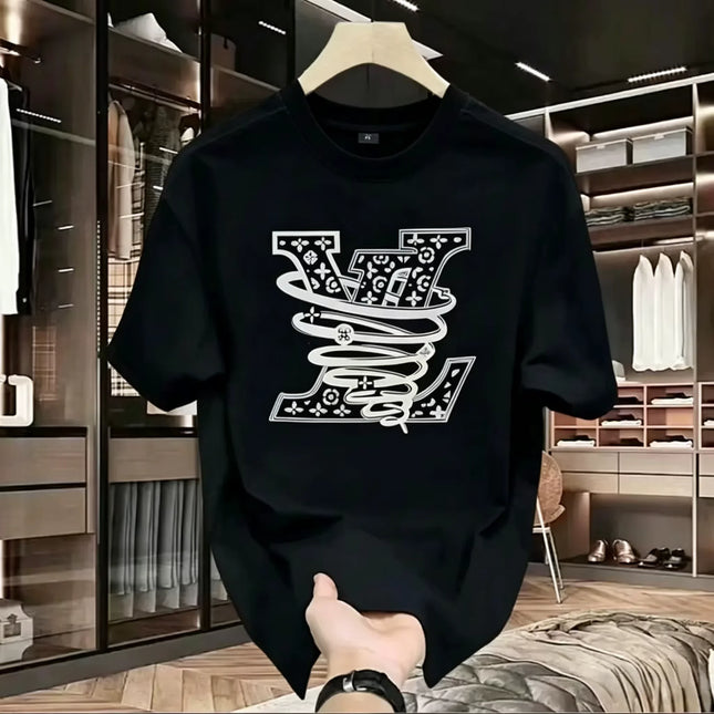 100% Pure Cotton Men's Luxurious Brand Letter Print T-shirt, Short-sleeved T-shirt, High-quality Men's Clothing, Streetwear Tops