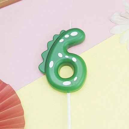 Green Dinosaur Number Candles 0-9 Kids Birthday Party Cake Decorations Cute Dino Themed Birthday Candles