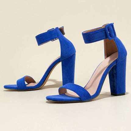 Fashion High-heeled Sandals Women Ankle Strap Concise Open-toe Chunky Heel Dress Shoes Plus Size 42 Elegant Office Women's Shoes