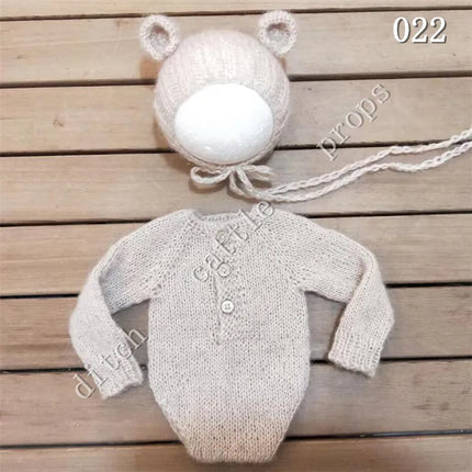 Newborn Photography Props Mohair Bodysuit Jumpsuit +Teddy Bear Clothing Accessories