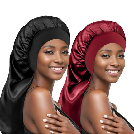 Satin Accessories Long Sleep Cap With Head Tie Band Hair Care Night Sleeping Hat Edge Wrap Head Wrap Scarf for Curly Braid Hair