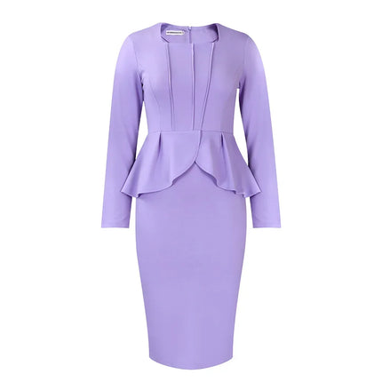 CM.YAYA Women Long Sleeve U-neck Ruffles High Waist Birthday Bodycon Midi Dress 2023 OL Work Evening Sexy Party Dresses Vestido