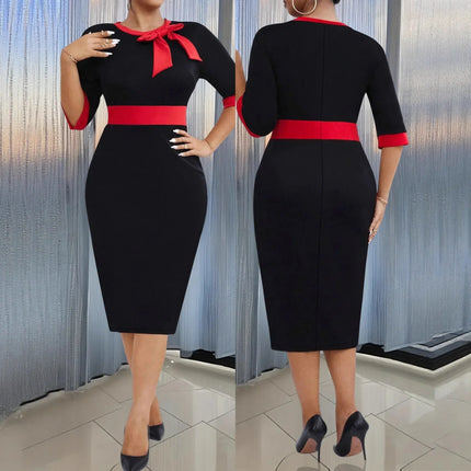 European and American Women's Fashion and Elegance Summer Round-neck Short-sleeved Mid-length Plus-size Tight Dress