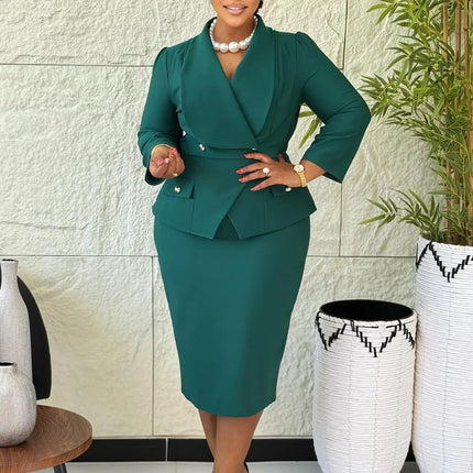 Elegant Pure Color Wrap Body African Dress C8645 Women's Fashionable Midi A- Line Skirt High Waist Long Sleeve Knitted Gown