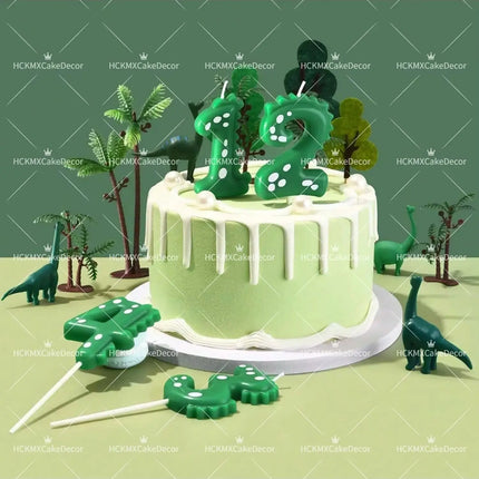 Green Dinosaur Number Candles 0-9 Kids Birthday Party Cake Decorations Cute Dino Themed Birthday Candles