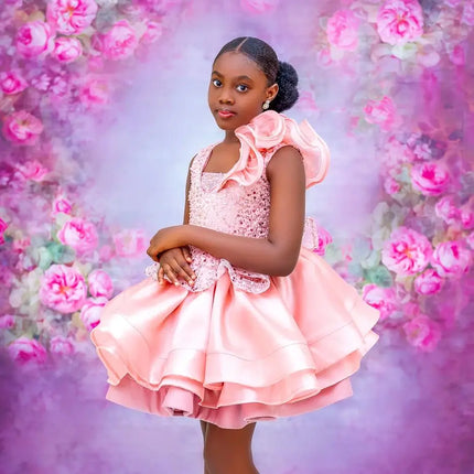Cswdocy Chic Sequined Girls Birthday Dresses Pink Short Flower Girl Dresses for Wedding Party Baby Kids Prom Gown Photoshoot2027