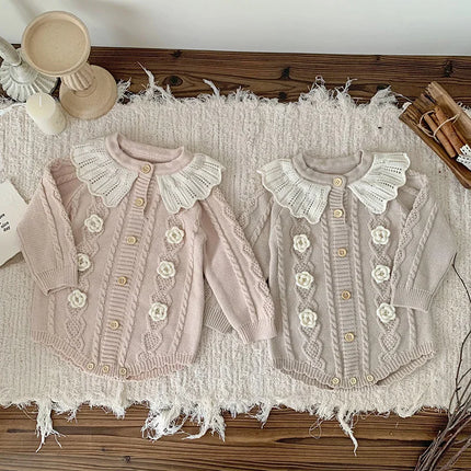 New Infant Baby Girls Knitted Jumpsuit Autumn Winter Children Knitted Clothes Long Sleeve Sweet Flower Rompers