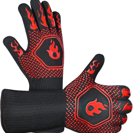 BBQ Grill Gloves High Temp Resistance Fireproof Glove for Grilling Smoking Barbecue - Washable Long Oven Mitts Extreme Hot Proof