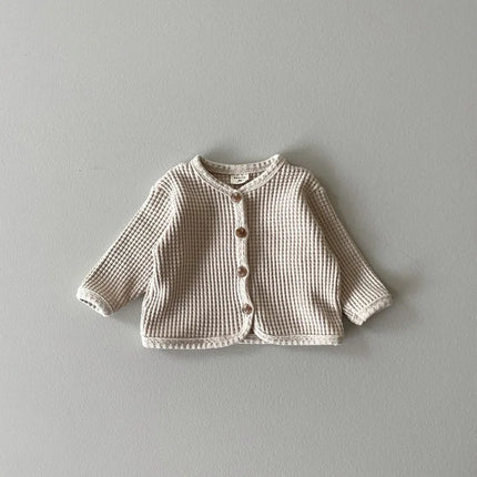 2026 New Spring Autumn Baby Jacket 0-2 Years Old Waffle Knit Button Down Cardigan Solid Color Casual Girl Boy Outerwear A3435
