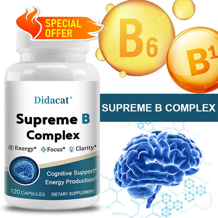 Vitamin B Complex Capsules, Daily Essential B Vitamin Supplement for Energy Mood Cognitive Nervous System & Immune Wellness